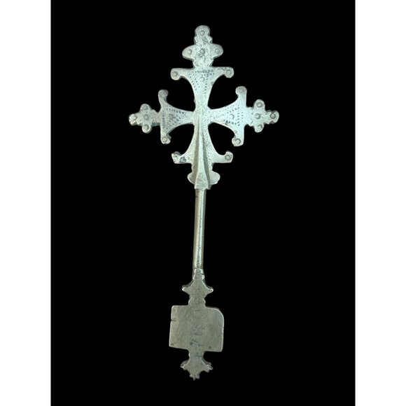 Ethiopian Cross Brass Handcrafted Christian Religious Ornament  8' long - Picture 1 of 5